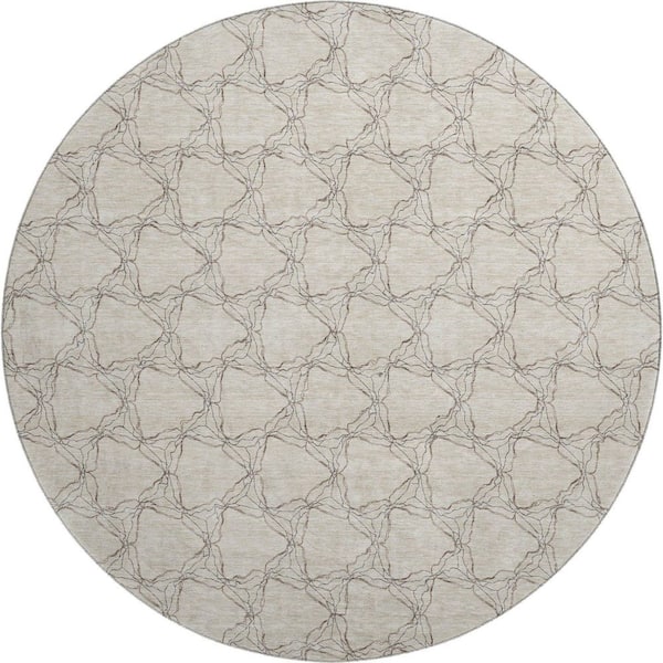 Addison Rugs Mayfield Premium Machine Washable Abstract AMF960 Beige 8 ft. x 8 ft. Round Rug