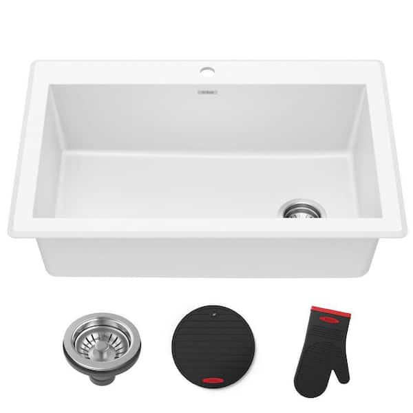 Forteza 33 in. Drop-in/Undermount Single Bowl White Granite Composite Kitchen Sink