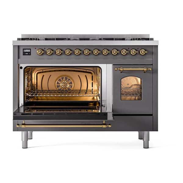 Nostalgie II 48 in. Freestanding Dual Fuel Range with 8 Burners, Double Ovens in Graphite Matte