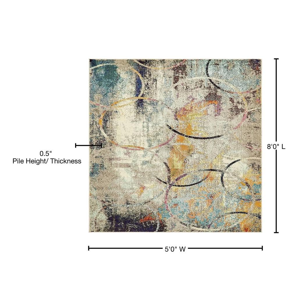 Theia Vibrant Abstract Multi-Color Kids' Playroom Rug 5' x 8'