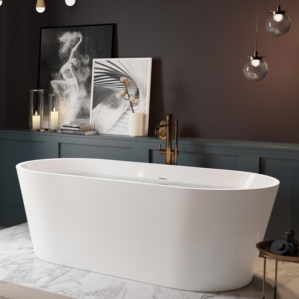 67 in. Fiberglass Double Ended Flatbottom Non-Whirlpool Bathtub In Glossy W
