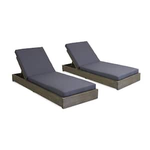 Indira Gray Finish 2-Piece Wood Outdoor Patio Chaise Lounge with Dark Gray Cushions