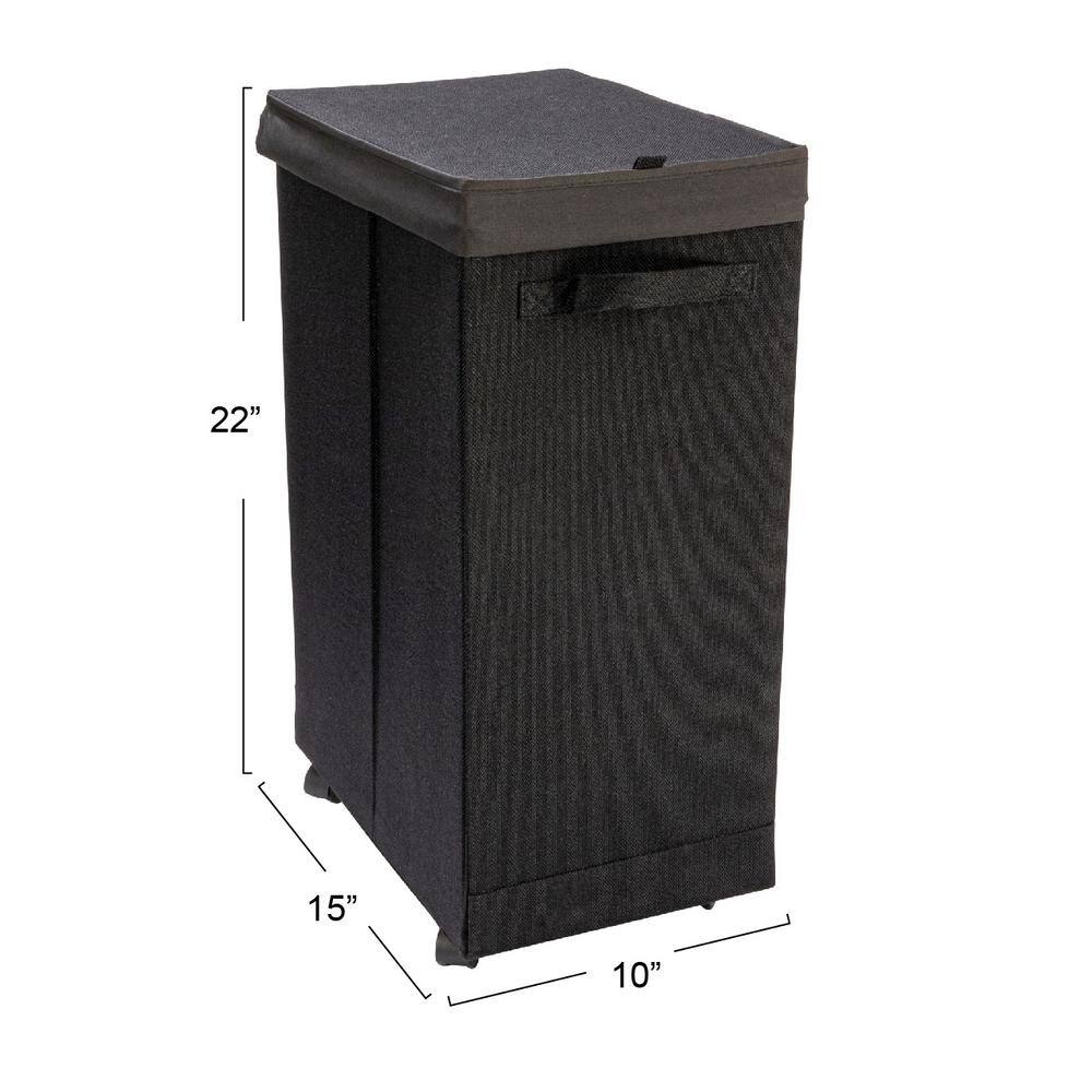Black Collapsible Polylinen Laundry Hamper with Wheels and Lid