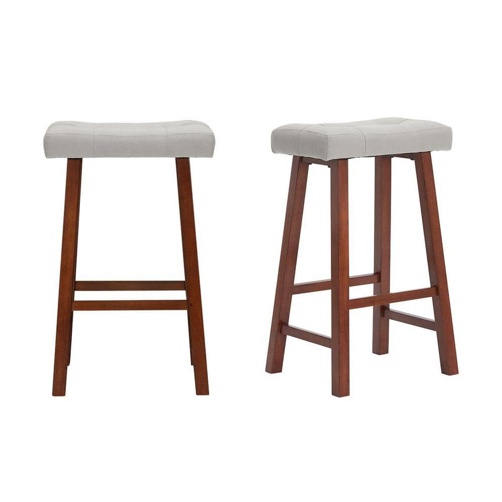 Stylewell Walnut Wood Upholstered Bar Stool With Riverbed Brown Saddle Seat Set Of 2 1875 In W X 30 In H Dp19028 The Home Depot