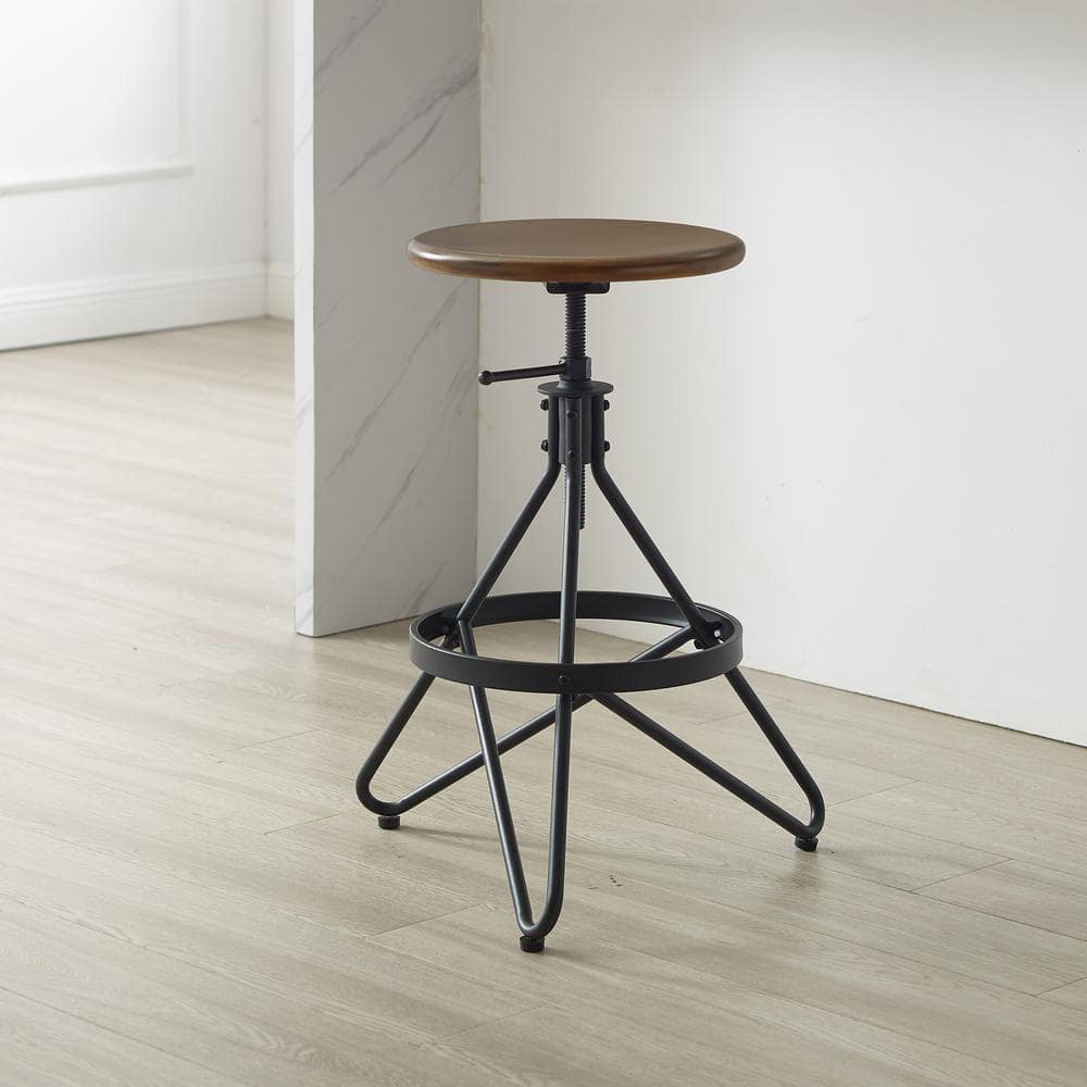 Kalen Adjustable Brown and Black Metal Swivel Barstool