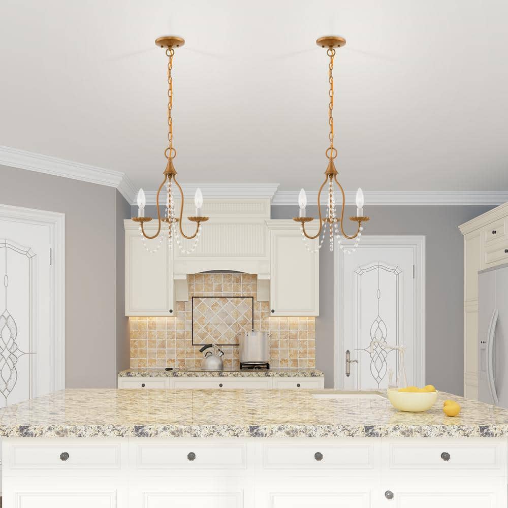 Antique Gold Leaf Mini Crystal Chandelier with 3 Lights