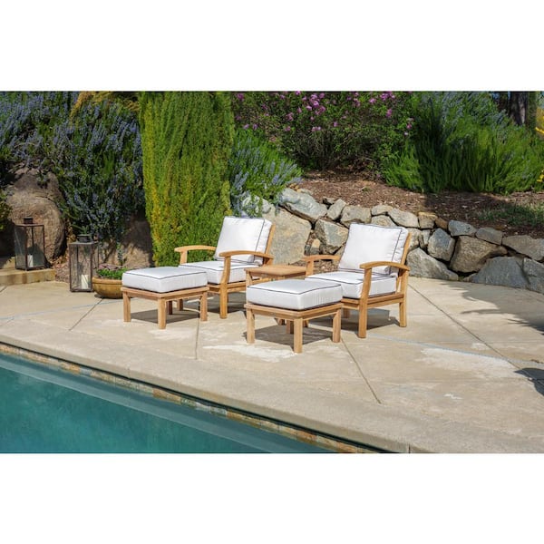 Tortuga Outdoor Indonesian 5-Piece Teak Patio Conversation Set with Canvas Sunbrella Cushions