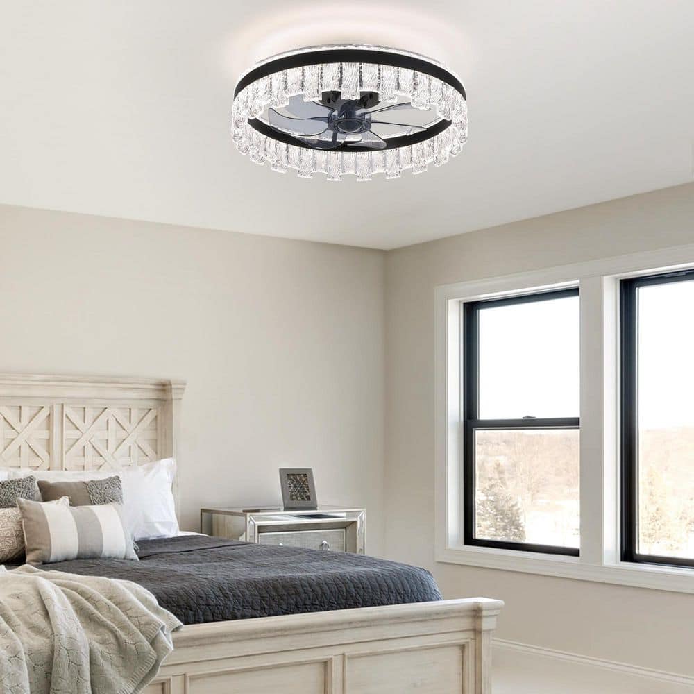 20 in. LED Indoor Gold Flush Mount Ceiling Fan with Crystal Dimmable Lighting with Remote price history on PriceWatchPro