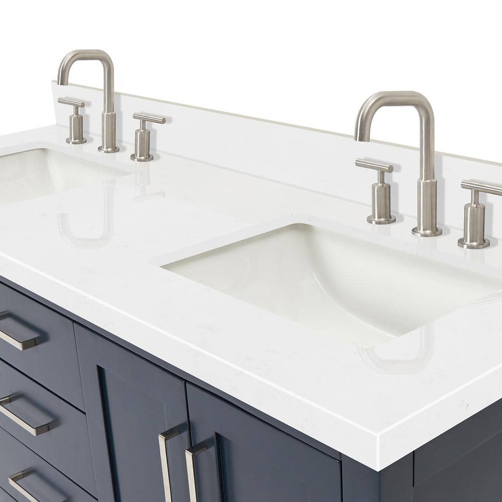 Midnight Blue Solid Wood Double Sink Freestanding Vanity with Quartz Top