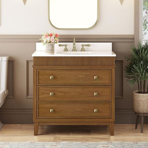 Danby 30 in. Single Sink Caramel Oak Bath Vanity with White Engineered Marble Top (Assembled)