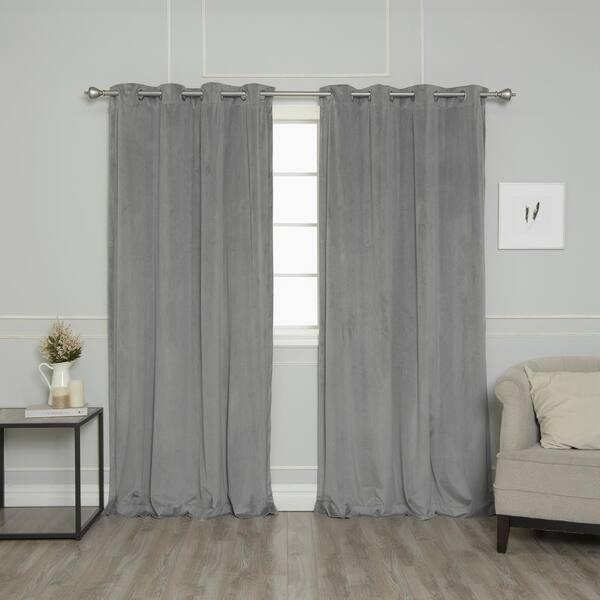 Best Home Fashion Grey Velvet Grommet Room Darkening Curtain - 52 in. W x 84 in. L