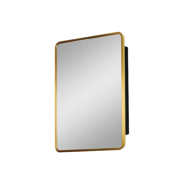 Cesicia 24 in. W x 30 in. H Rounded Rectangular Black and Gold Iron Aluminum Recessed/Surface Mount Medicine Cabinet with Mirror