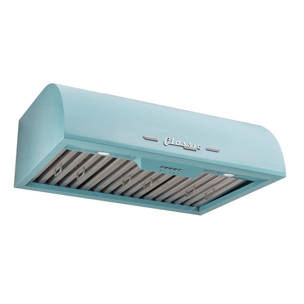 Classic Retro 30" Ocean Mist Turquoise Stainless Steel Under Cabinet Range Hood