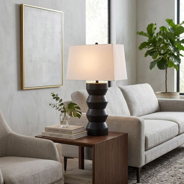 28 in. Black Resin and Metal Totem Table Lamp