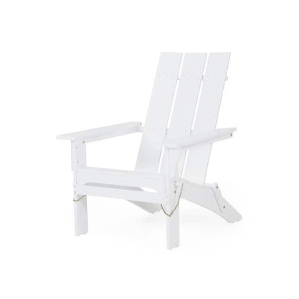 Noble House Eliphaz White Folding Wood Outdoor Patio Adirondack Chair