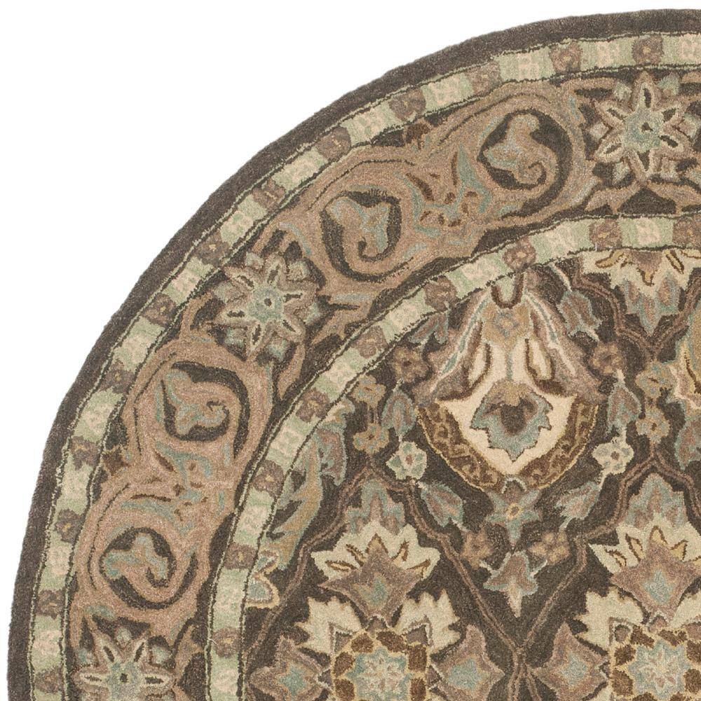 Handmade Tufted Round Wool Rug in Brown and Beige