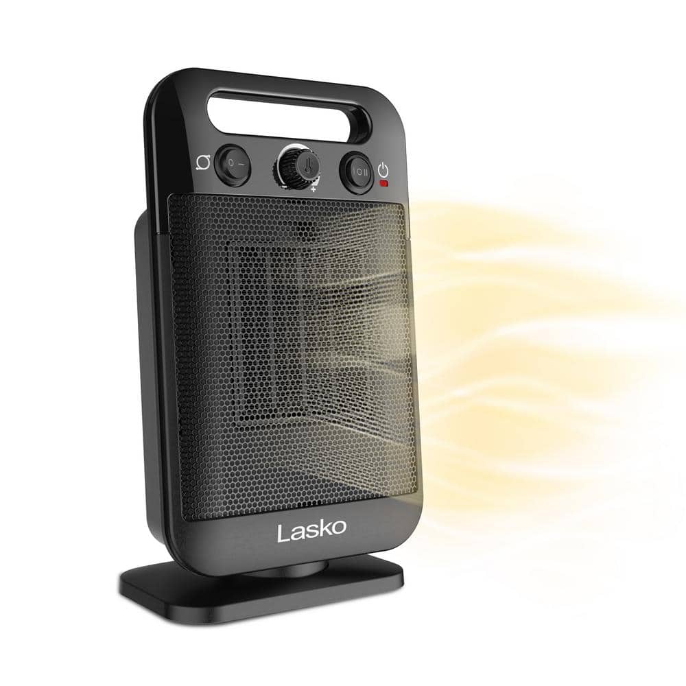 Lasko MyHeat Go 1500-Watt 12 in. Black Electric Tabletop Ceramic Space  Heater with Overheat Protection & Adjustable Thermostat CD12100 - The Home  