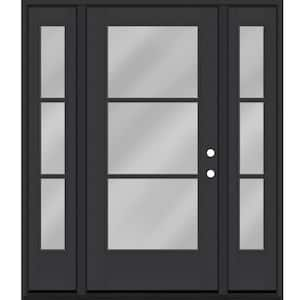 Legacy 64 in. x 80 in. Icon 3 Lite Modern Clear Glass LHIS Black Mahogany Fiberglass Prehung Front Door w/ Dbl 12 in. SL