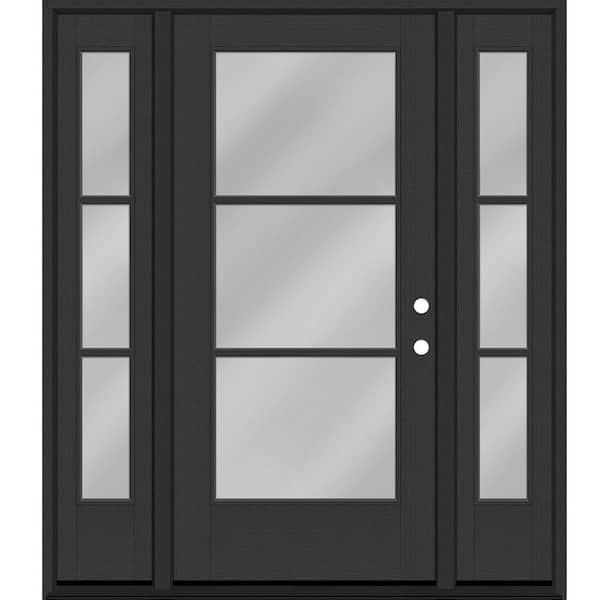 Steves & Sons Legacy 68 in. x 80 in. Icon 3-Lite Modern Clear Glass LHIS Black Mahogany Fiberglass Prehung Front Door w/ Dbl 14 in. SL