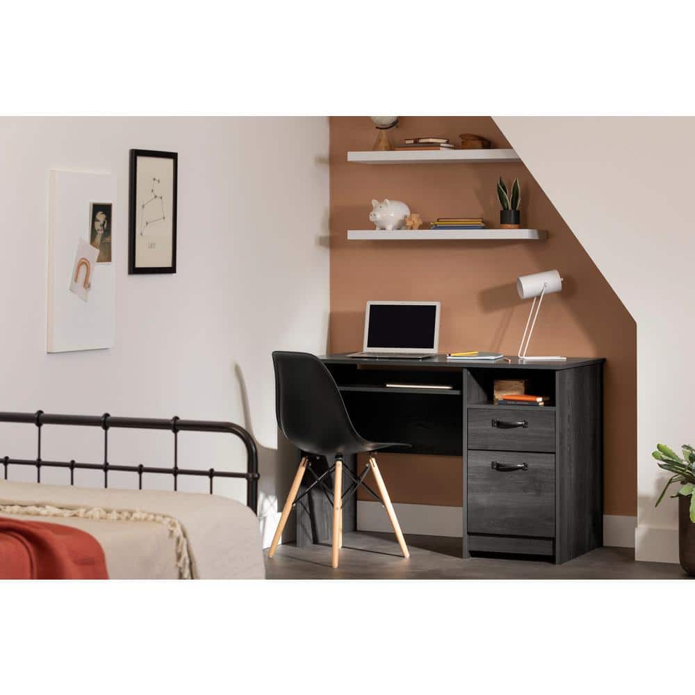 Gray Oak Computer Desk with Drawer and Keyboard Tray