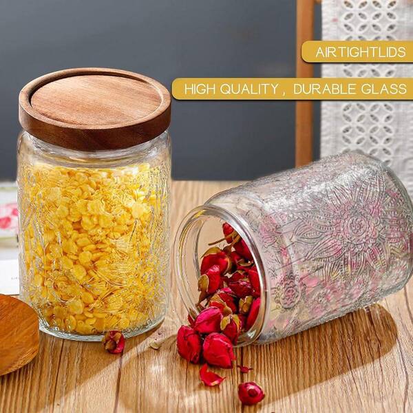 Lynzavix Vintage Sunflower Begonia Series Glass Storage Jar Set
