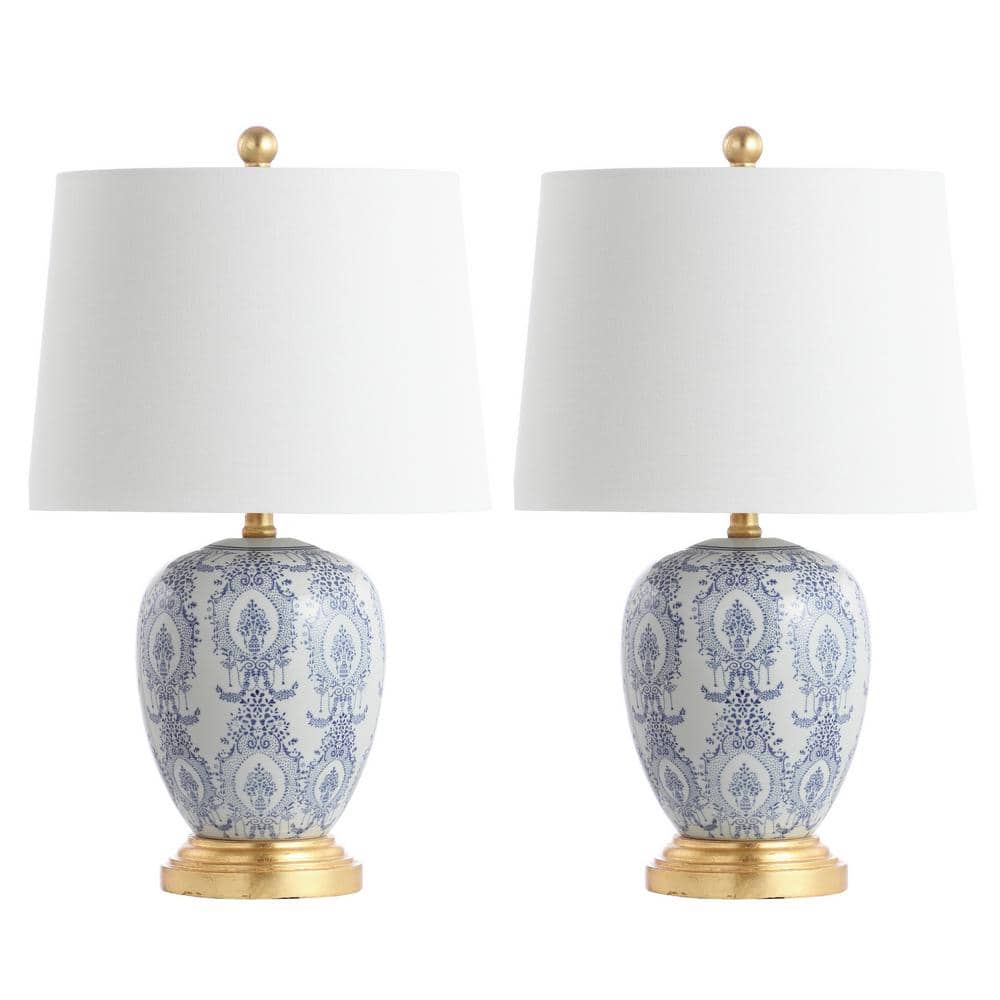Kalel Blue and White Ceramic Table Lamp Set with Empire Shade