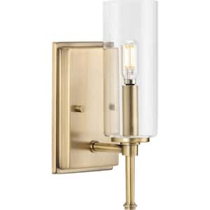 Elara 4.75 in. 1-Light Vintage Brass New Traditional Vanity Light with Clear Glass Shade for Bath and Vanity