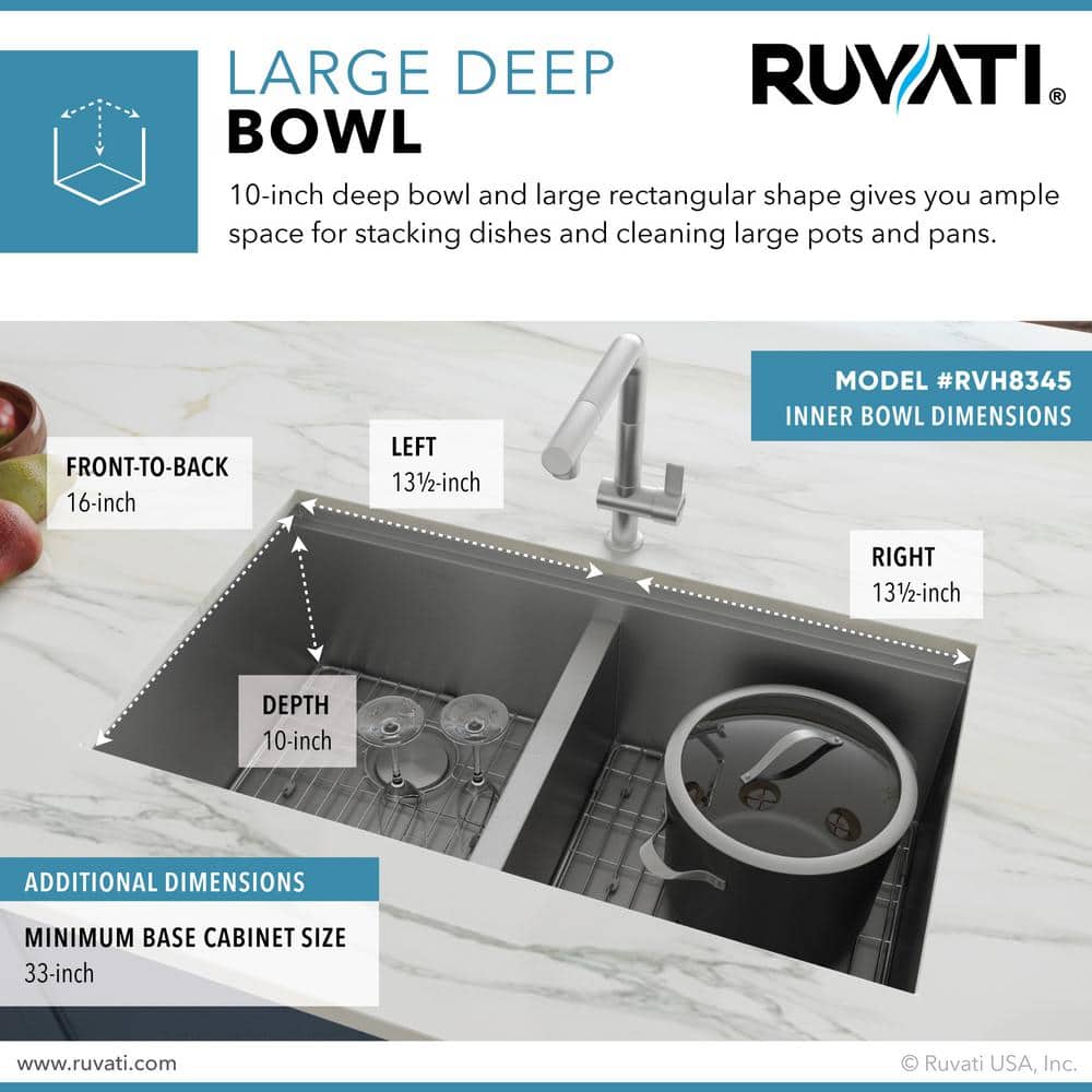 Ruvati RVH8345 Ruvati 30-inch Workstation Ledge 50/50 Double Bowl Undermount 16 Gauge Stainless Steel Kitchen Sink