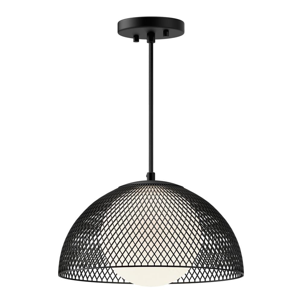Haven Retro Matte Black and Opal Glass Globe Pendant Light