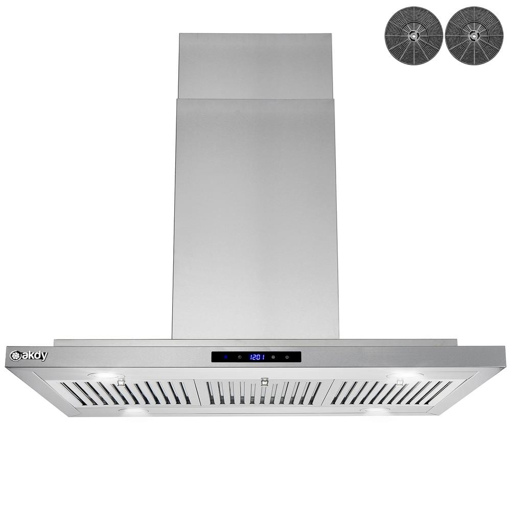 36-Inch Stainless Steel Convertible Island Range Hood with LED Lights