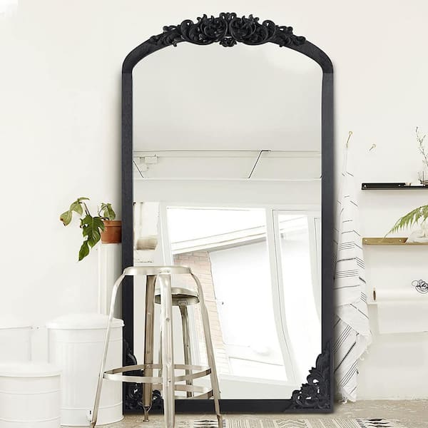 Dovelina 28 in. W x 67 in. H Classic Arch-Top Wood Framed Black Full-Length Floor Mirror
