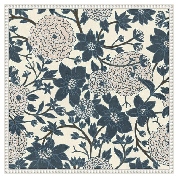 Amanti Art Puff Ball Vines Cream by Katie Oshea 22 in. W x 22 in. H. Canvas Wall Art Print Framed in White