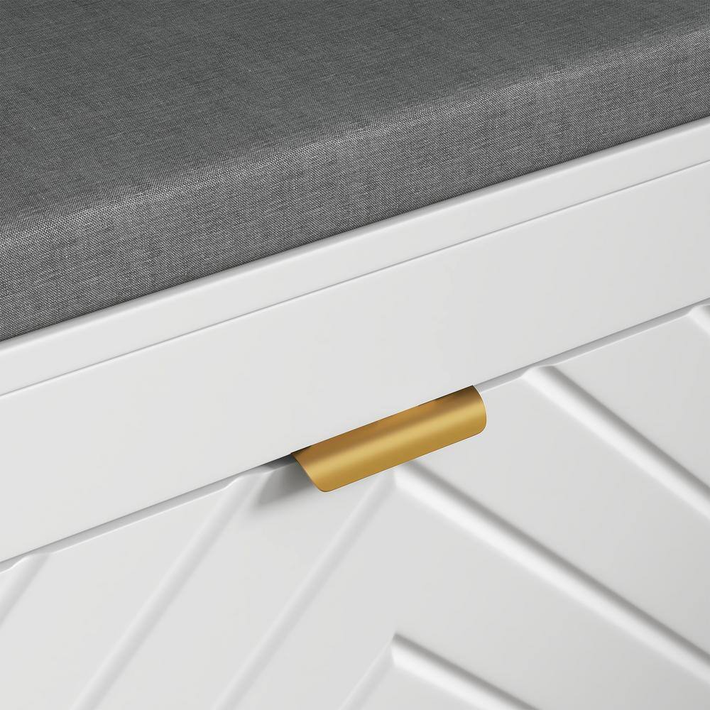White MDF Shoe Bench with Storage and Cushion