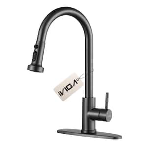 Henassor Single Handle Pull-Down Sprayer Kitchen Faucet with Deck Plate in Gray