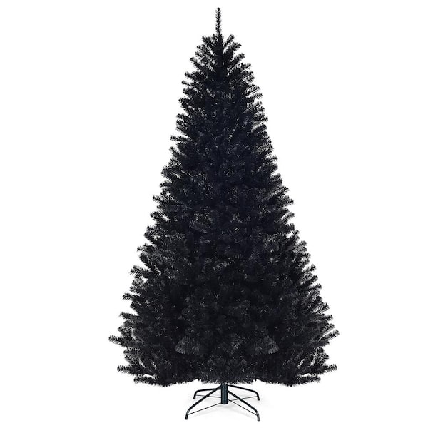 Costway 7.5 ft. Unlit Halloween Artificial Christmas Tree with 1258 Tips Metal Stand Black