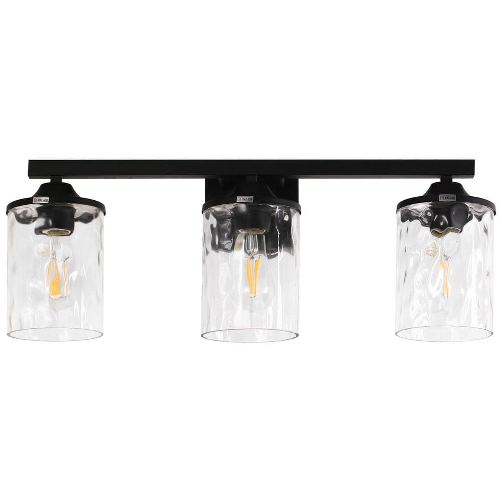 24 in. 3-Light Matte Black Modern Vanity Light with Clear Cylinder Glass Shades, 60W Dimmable, Damp Rated for Bathroom price history on PriceWatchPro