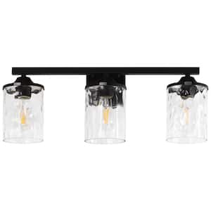 24 in. 3-Light Matte Black Modern Vanity Light with Clear Cylinder Glass Shades, 60W Dimmable, Damp Rated for Bathroom