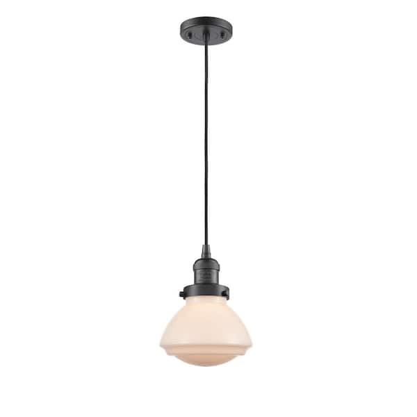 Innovations Olean 1-Light Oil Rubbed Bronze Schoolhouse Pendant Light with Matte White Glass Shade