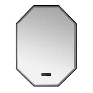 Otto 24 in. W x 40 in. H Octagon LED Light Framed Anti-Fog and Bluetooth Bathroom Vanity Wall Mounted Mirror in Black