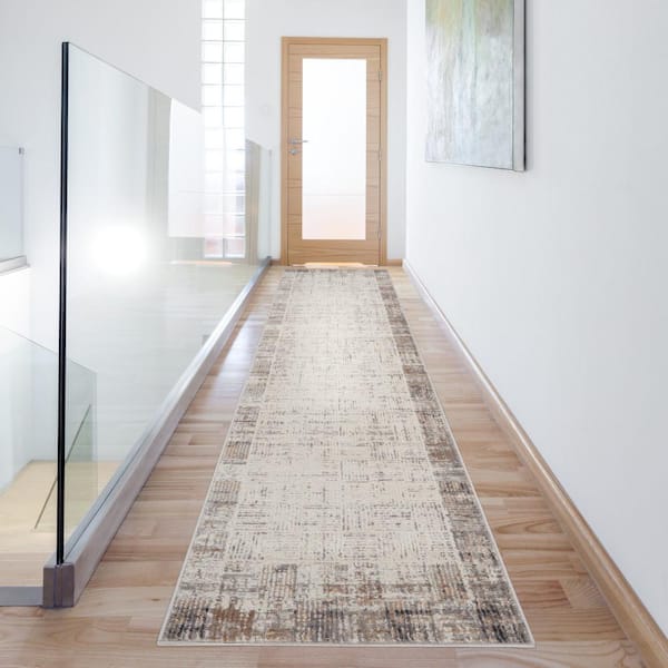 Elation Ivory Grey 2 ft. x 20 ft. All-over design Contemporary Runner Area Rug