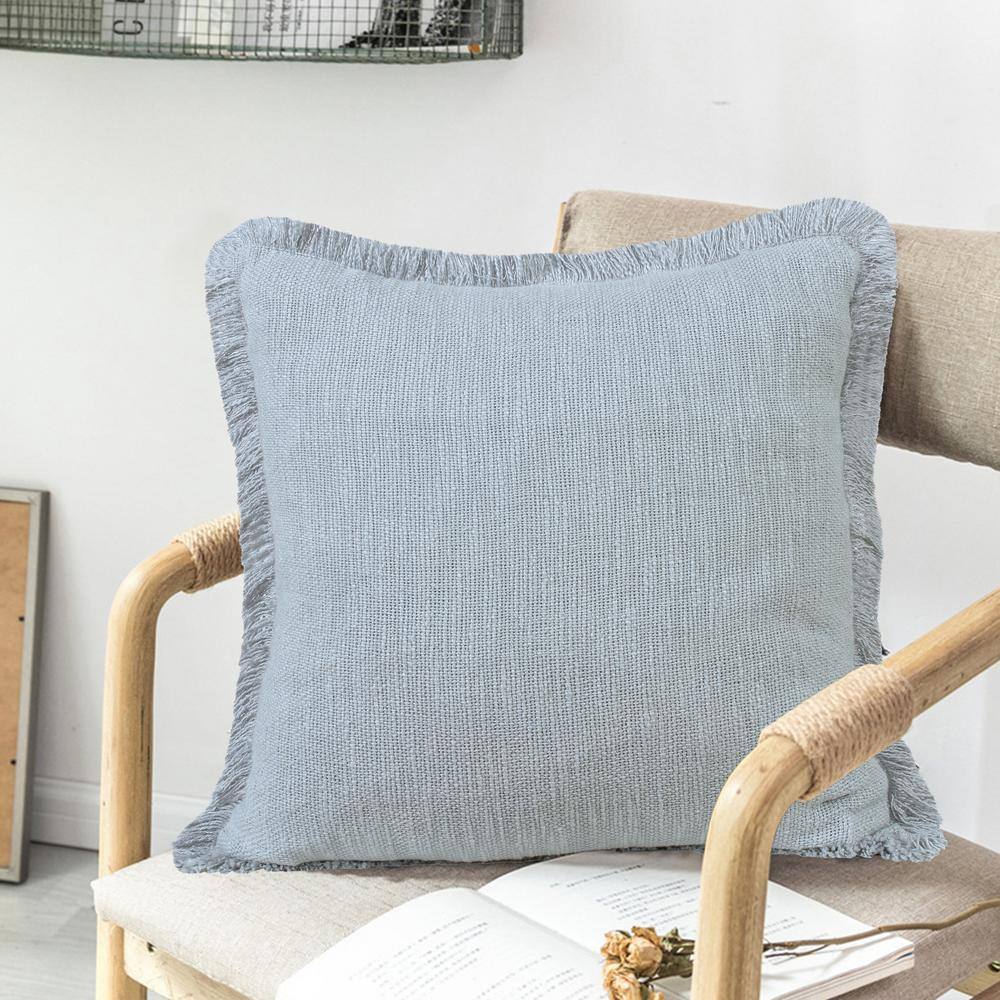Coastal Charm 20" x 20" Gray Cotton Fringed Throw Pillow