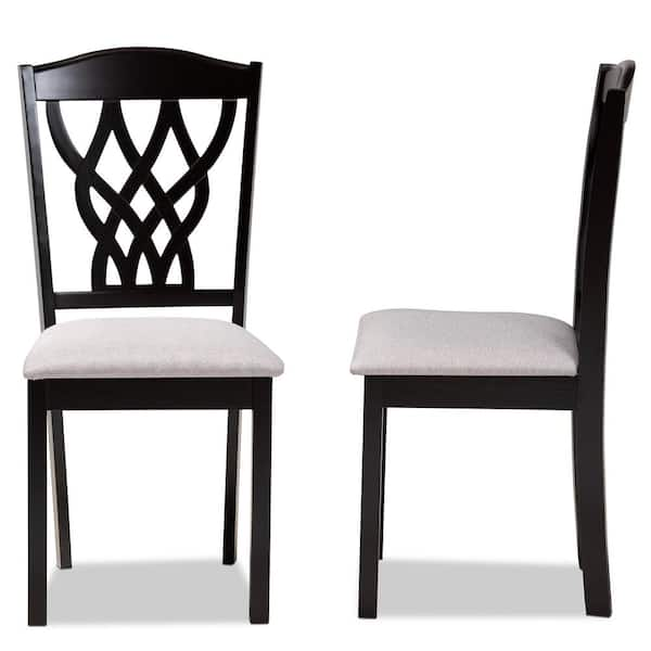 Baxton Studio Delilah Grey and Dark Brown Fabric Dining Chair Set