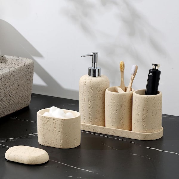 Wudkey 5-Piece Bath Accessory Set with Soap Dispenser Mouthwash