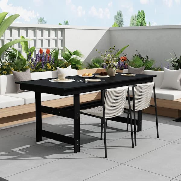 FUFU&GAGA 71 in. Outdoor Patio Dining Table Umbrella Hole HDPE