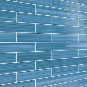 Hand Painted Rectangular 3 in. x 12 in. Astoria Blue 60 Glass tile (10 sq. ft./per Case)