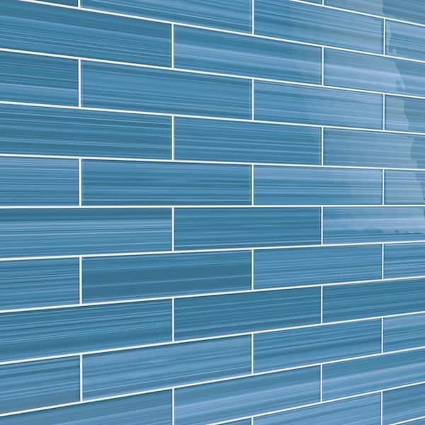 Hand Painted Rectangular 3 in. x 12 in. Astoria Blue 60 Glass tile (10 sq. ft./per Case)