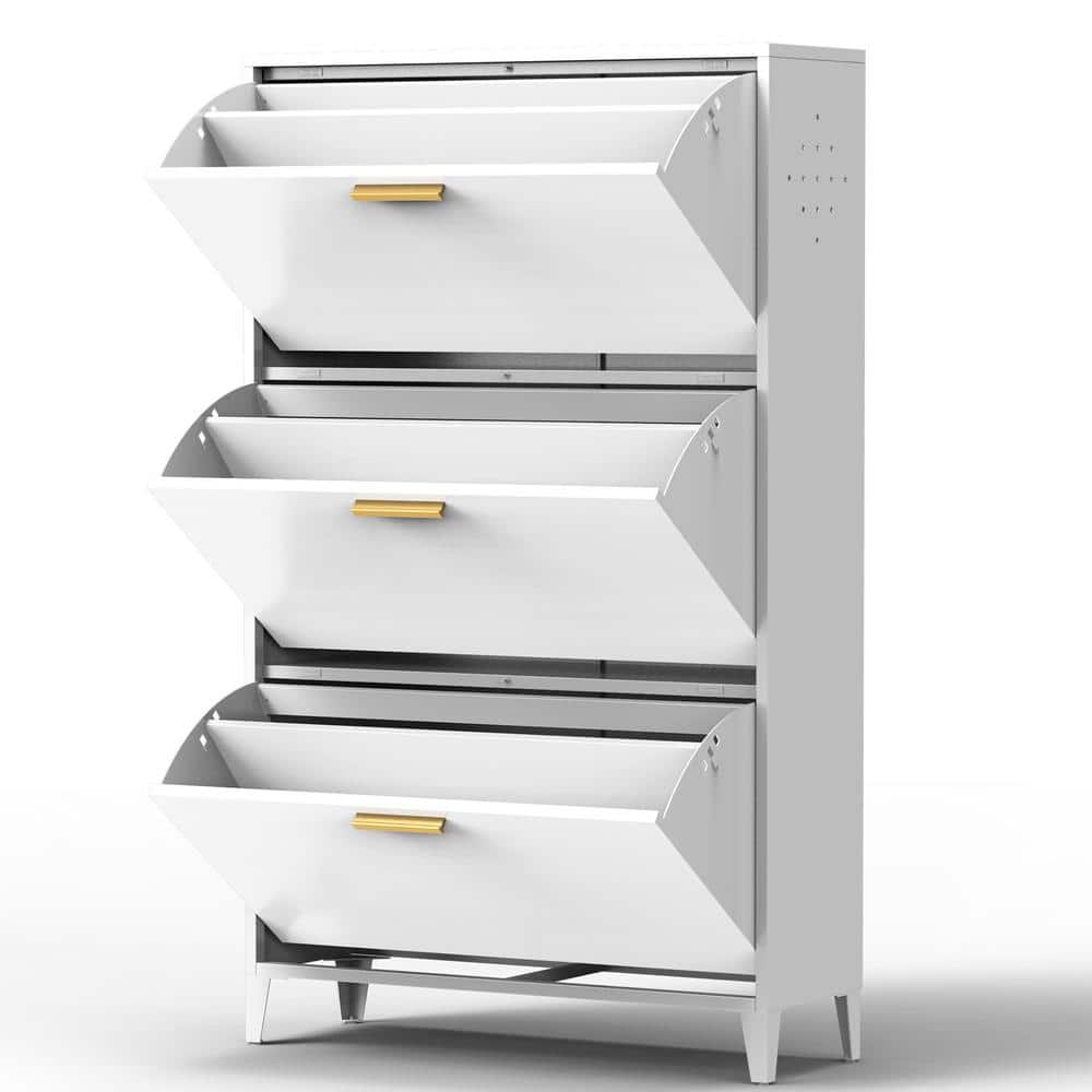 27 in. W x 9 in. D x 43 in. H White Steel Linen Cabinet with 3 Flip Drawers