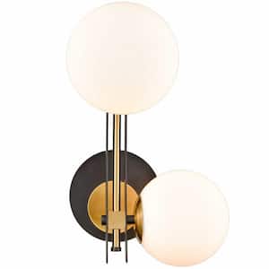 9.45 in. 2-Light Antique Gold Modern Wall Sconce with Standard Shade