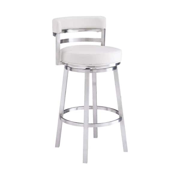 Benjara 26 in. White Low Back Metal Frame Counter stool Chair with Faux Leather Seat