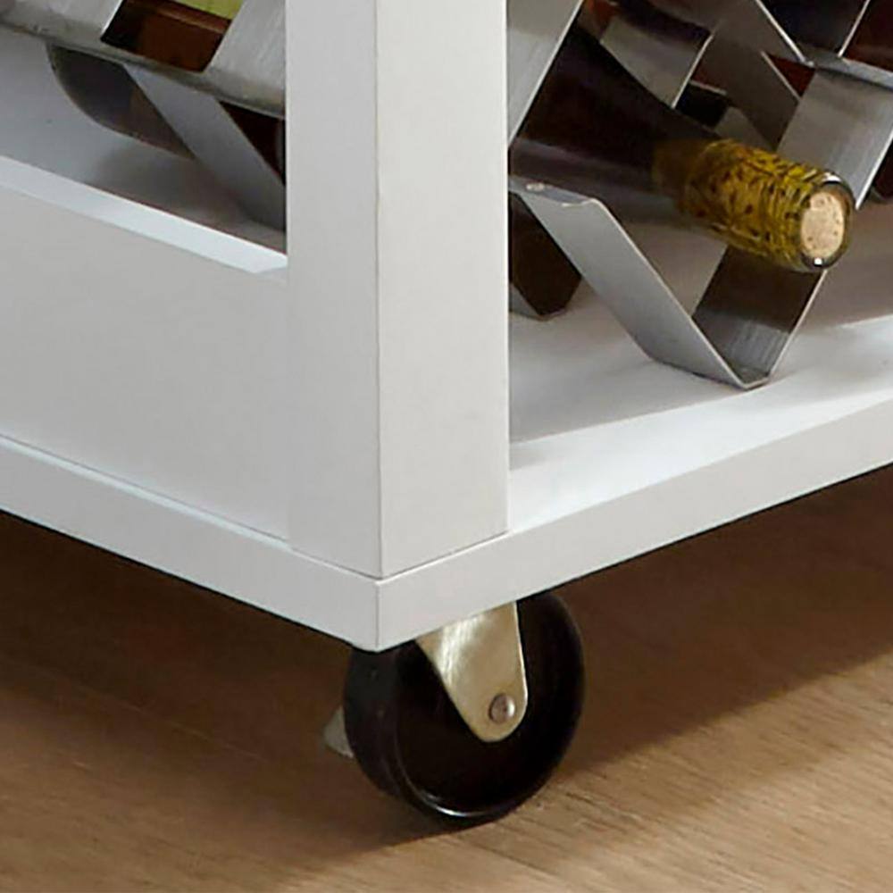 Off-White and Birch Wood Kitchen Cart with Storage